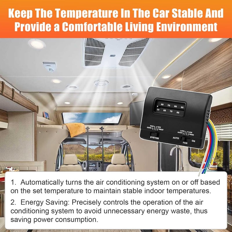 IHOUMEX 7330F3852 RV Thermostat Heat Cool Control 12V DC Single Stage T-Stat Wall Coleman Mach RV Thermostat Replacement Compatible with Coleman Mach, Black - Image 3